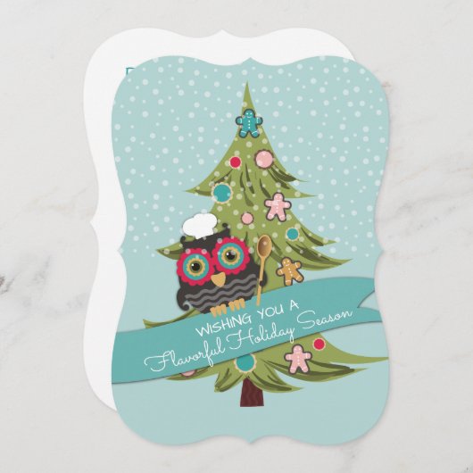 フクロウのシェフクッキークリスマスツリー休日ベーキング シーズンカード (正面/裏面)