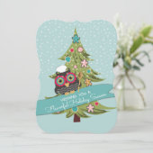 フクロウのシェフクッキークリスマスツリー休日ベーキング シーズンカード (スタンド正面)