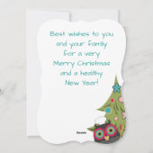 フクロウのシェフクッキークリスマスツリー休日ベーキング シーズンカード (裏面)