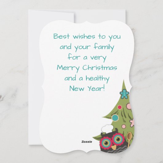 フクロウのシェフクッキークリスマスツリー休日ベーキング シーズンカード (裏面)