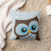 フクロウのシェブロンのかわいく青いジグザグ形 クッション (ブランケット)