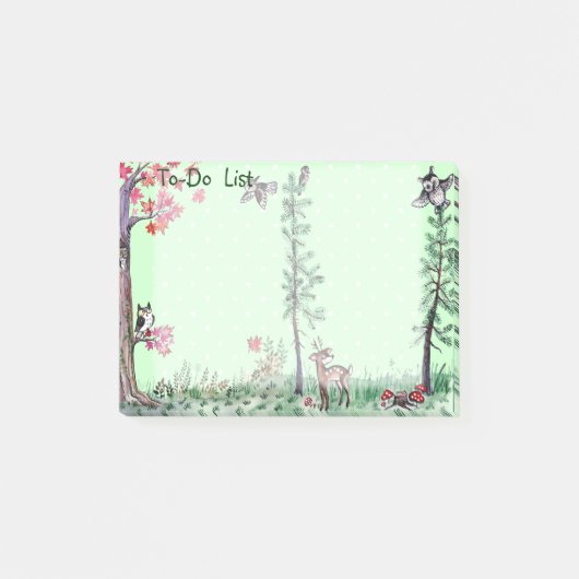 フクロウのシカの森林水彩画のしなければならないことのリスト ポストイット (正面)