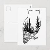 フクロウのシルエットと森林の風景 ポストカード (正面/裏面)