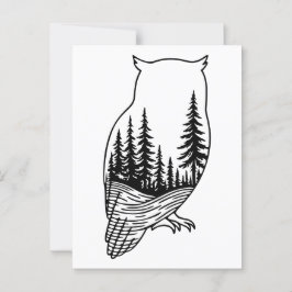 フクロウのシルエットと森林の風景 ポストカード