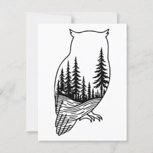 フクロウのシルエットと森林の風景 ポストカード