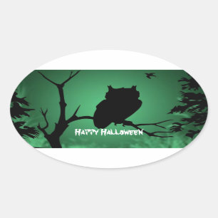 フクロウのシルエットハロウィン 楕円形シール