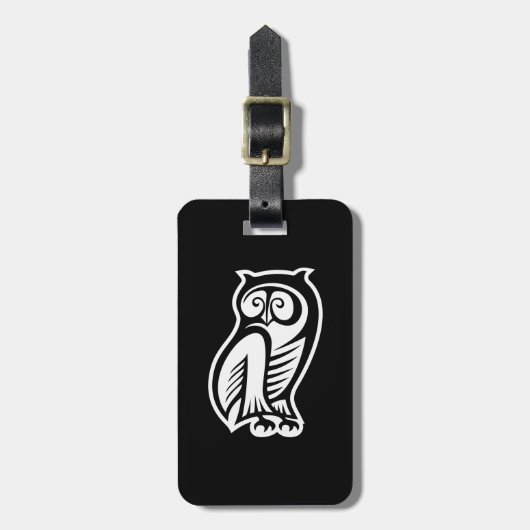 フクロウのシンボル 白 ラゲッジタグ (正面縦)