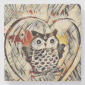 フクロウのスケッチ ストーンコースター (正面)