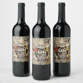 フクロウのスケッチ ワインラベル (ボトル)