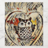 フクロウのスケッチ ワインラベル (シングルラベル)