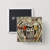 フクロウのスケッチ 缶バッジ (正面&裏面)