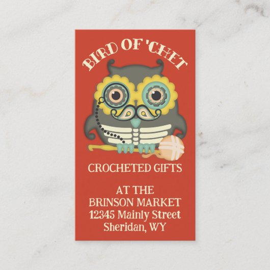 フクロウのスチームパンク骨格の口ひげクロシェ針 名刺 (正面)