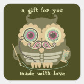 フクロウのスチームパンク骨格の口ひげ裁縫針 スクエアシール (正面)