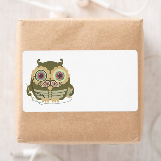 フクロウのスチームパンク骨格の口ひげ裁縫針 ラベル (インサイチュ)