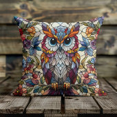 フクロウのステンドグラスインスパイア クッション