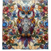 フクロウのステンドグラスインスパイア シャワーカーテン (正面)