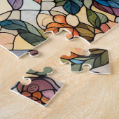 フクロウのステンドグラスインスパイア ジグソーパズル (側面)