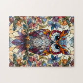 フクロウのステンドグラスインスパイア ジグソーパズル (横)