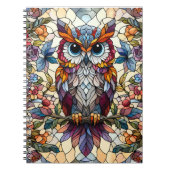 フクロウのステンドグラスインスパイア ノートブック (正面)