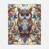 フクロウのステンドグラスインスパイア フリースブランケット (正面)