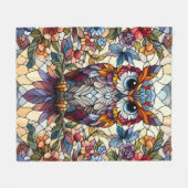 フクロウのステンドグラスインスパイア フリースブランケット (正面(横))