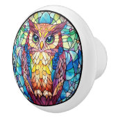 フクロウのステンドグラス セラミックノブ (右)