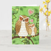 フクロウのスナグルズ – かわいいグリーティングカード カード (黄色い花)