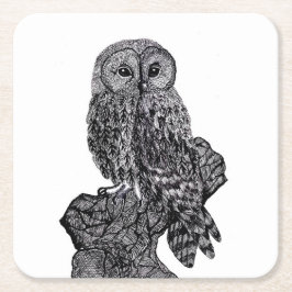 フクロウのテーブルコースター スクエアペーパーコースター