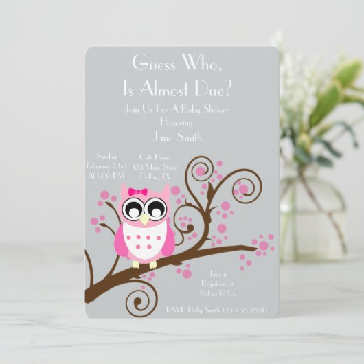フクロウのテーマのベビーシャワー 招待状 (スタンド正面)