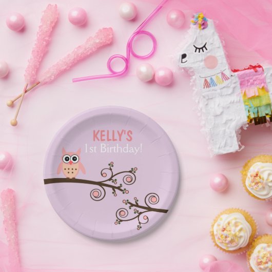 フクロウのテーマの誕生日の紙皿 ペーパープレート (パーティー)