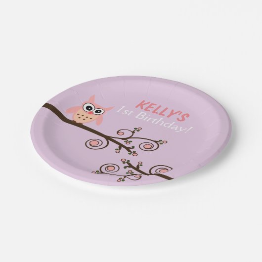 フクロウのテーマの誕生日の紙皿 ペーパープレート (アングル)