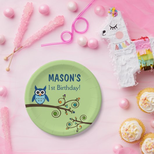 フクロウのテーマの誕生日の紙皿 ペーパープレート (パーティー)