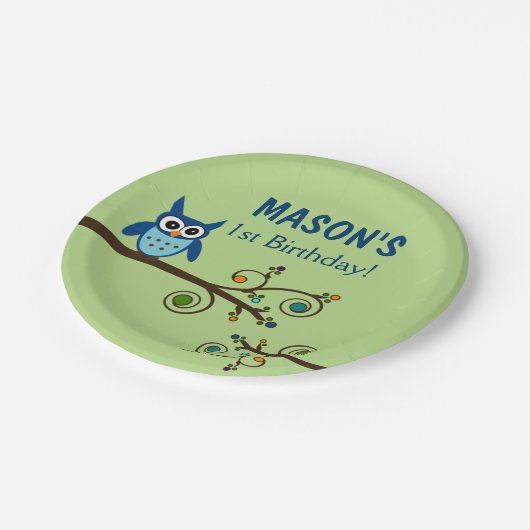 フクロウのテーマの誕生日の紙皿 ペーパープレート (アングル)