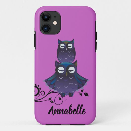 フクロウのデザインの紫色のiPhoneスマホケース Case-Mate iPhoneケース (裏面)
