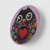 フクロウのハッチの柱時計 ラウンド壁時計 (傾斜)