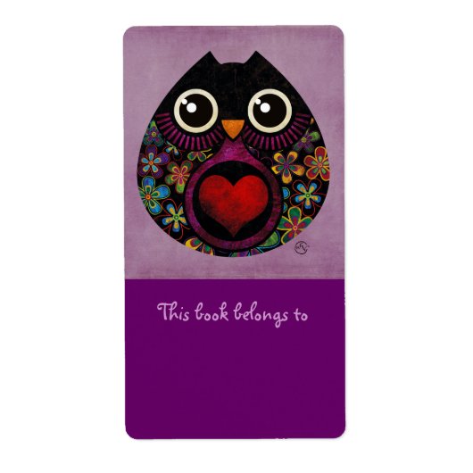 フクロウのハッチング蔵書票ラベル ラベル (正面)