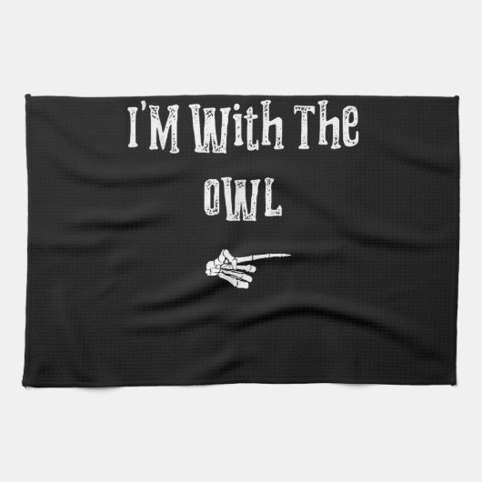 フクロウのハロウィンの衣装おもしろいカップルのマッチング キッチンタオル (横)