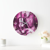 フクロウのバイオリンおよびハープのピンクの紫色のミュージカルCAT ラージ壁時計 (ホーム)