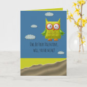 フクロウのバレンタインカード カード (黄色い花)