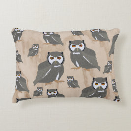 フクロウのパターンと素朴木材 アクセントクッション