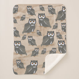 フクロウのパターンと素朴木材 シェルパブランケット