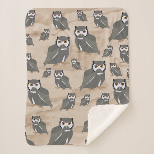 フクロウのパターンと素朴木材 シェルパブランケット (正面)