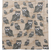 フクロウのパターンと素朴木材 シャワーカーテン (正面)