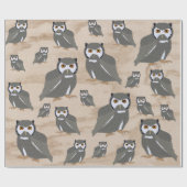フクロウのパターンと素朴木材 ラッピングペーパー (フラット)