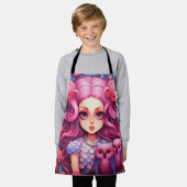フクロウのピンクの女の子 エプロン (着用した状態)