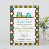 フクロウのベビーシャワーの男の子の招待 招待状 (スタンド正面)