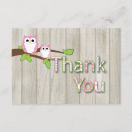 フクロウのベビーシャワーはピンクの感謝していしています サンキューカード
