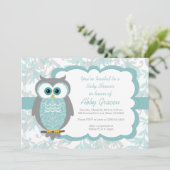 フクロウのベビーシャワー招待状、水、灰色- 930 招待状 (スタンド正面)