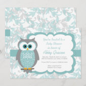 フクロウのベビーシャワー招待状、水、灰色- 930 招待状 (正面/裏面)