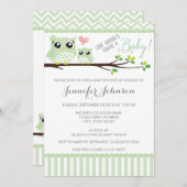 フクロウのベビーシャワー招待状 | 緑のシェブロン 招待状 (正面/裏面)